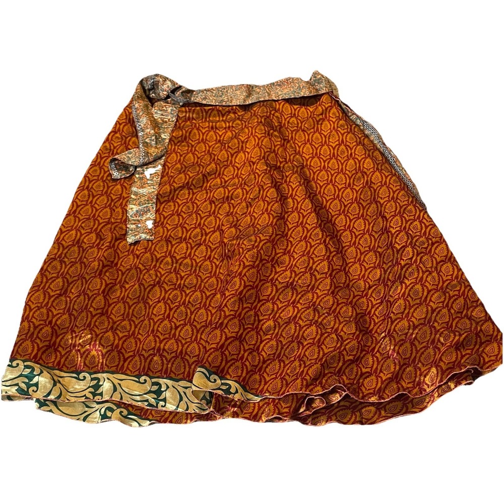 Kariza Vintage Reversible Wrap Maxi Skirt OS Layered Blue Gold Red Boho Peasant - Picture 8 of 14